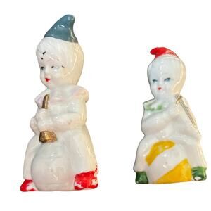 Lot of 2 Vintage Miniature Circus Clown Figurines Music Nanco Ceramic White Red